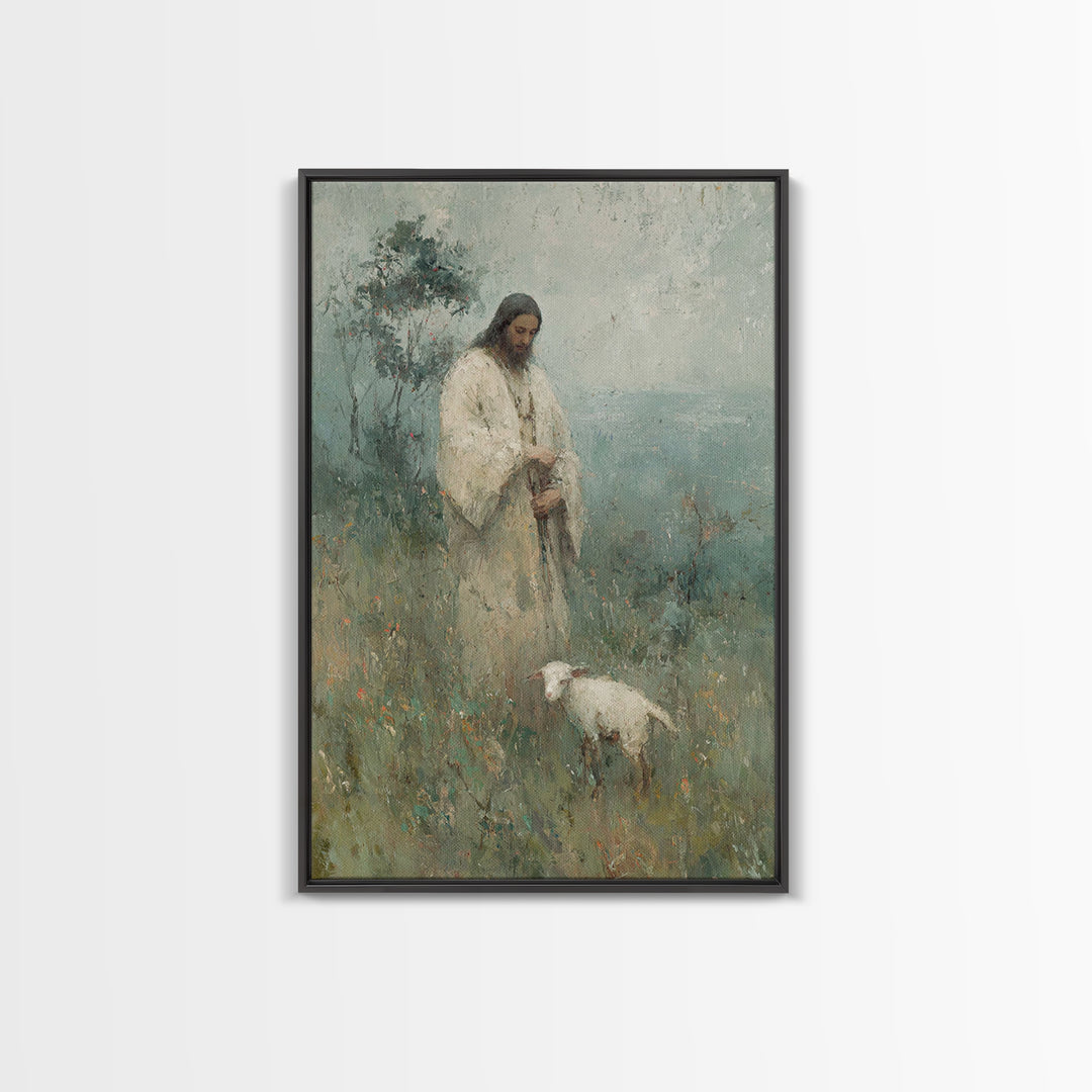 Gentle Shepherd Light | Framed Canvas Print | Christian Paintings | Jesus Art Print | Subtle Christian Art | Christian Art Canvas | Christi