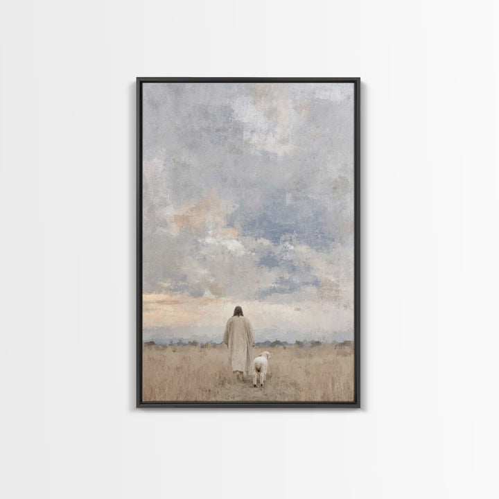 Golden Field Walk, Framed Canvas Print, Christian Art Canvas, Christian Wall Art, Christian Art, Jesus Painting, Christian Christmas Art