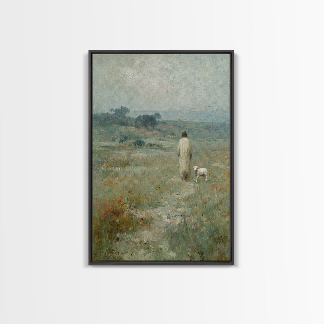 Quiet Meadow Steps – Framed Canvas Print – Christian Art – Christian Art Canvas – Christian Wall Art – Jesus Painting – Christian Art Print