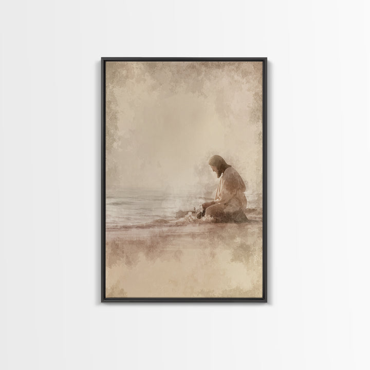 Sacred Tides Whisper – Framed Canvas Print – Christian Wall Art – Jesus Canvas Art – Christian Art Canvas – Minimalist Christian Art – Chri