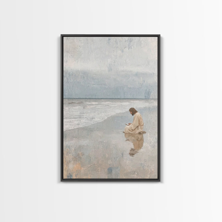 Ocean Dawn Grace, Framed Canvas Print, Christian Wall Art, Jesus Painting, Christian Art Print, Modern Christian Art, Christian Christmas A
