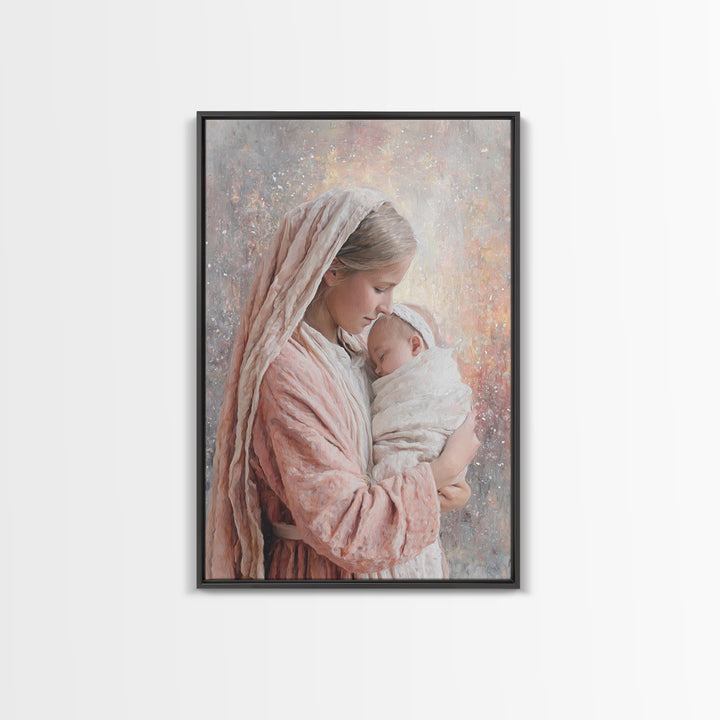 Motherly Devotion – Framed Canvas Print – Christian Wall Art – Mary And Jesus Painting – Christian Art Canvas – Christian Gift – Christmas