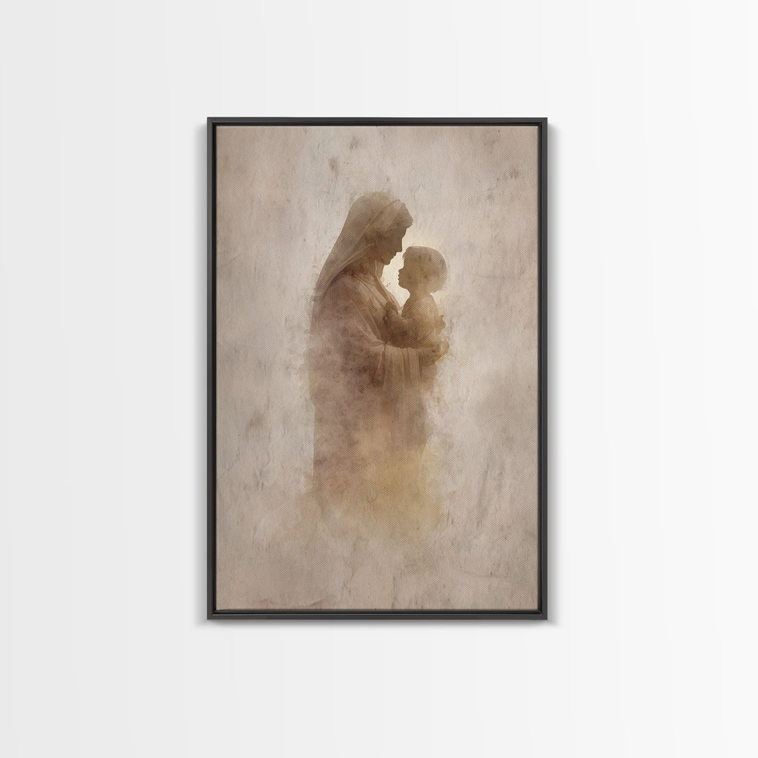 Sacred Embrace | Framed Canvas Print | Christian Wall Art | Mary And Jesus Painting | Christian Art Canvas | Vintage Christian Art | Christ