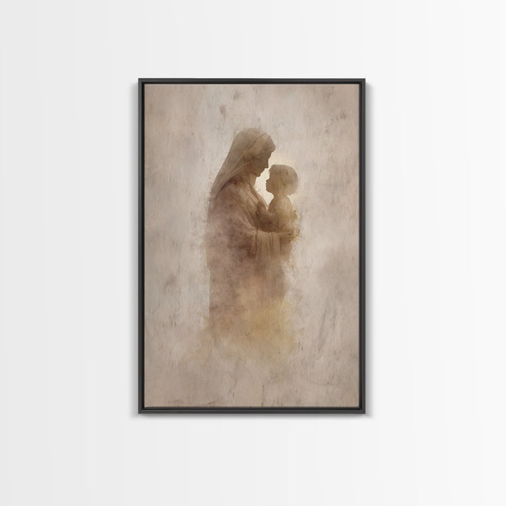 Sacred Embrace | Framed Canvas Print | Christian Wall Art | Mary And Jesus Painting | Christian Art Canvas | Vintage Christian Art | Christ