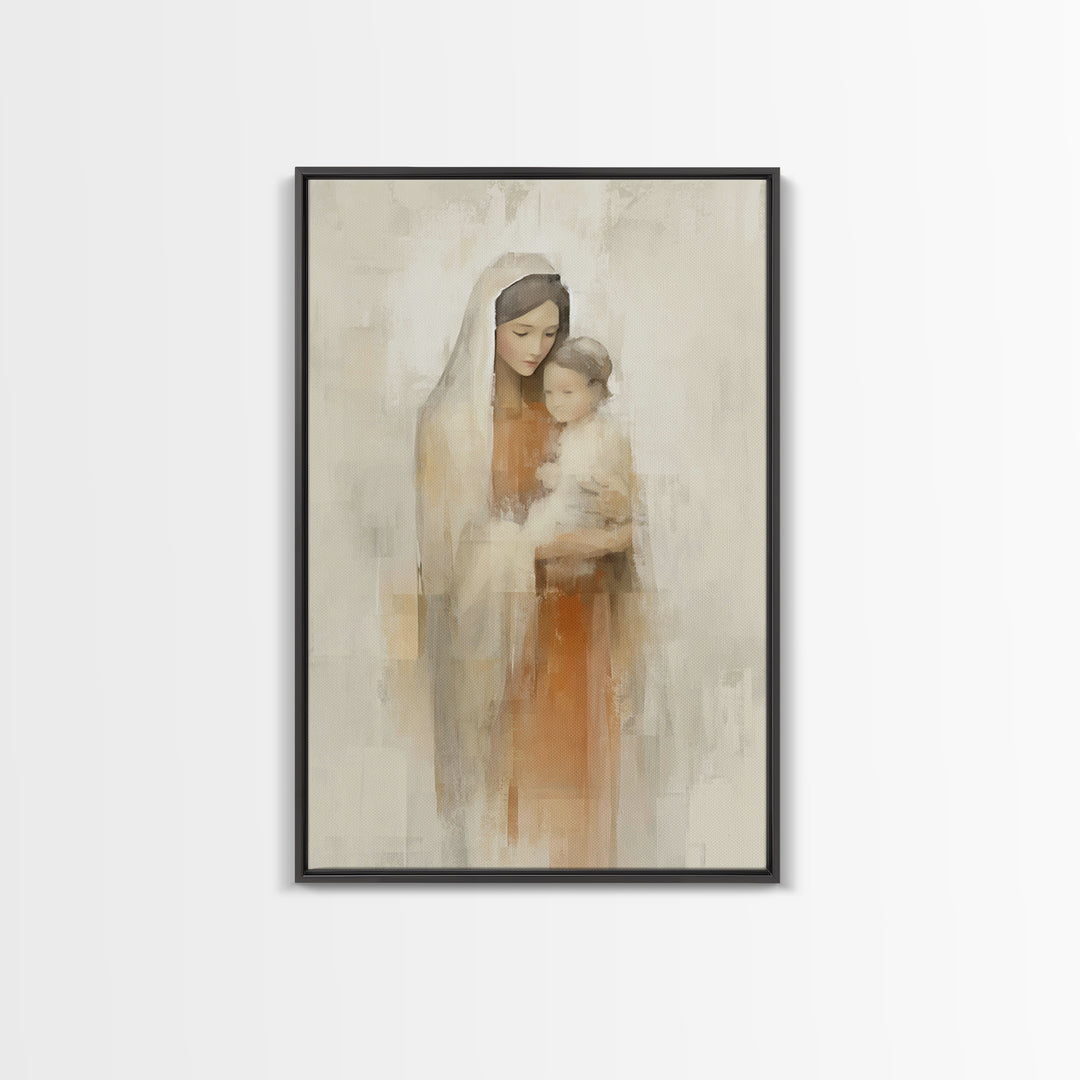 Blessed Mother Love | Framed Canvas Print | Christian Wall Art | Mary And Jesus Painting | Christian Art Canvas | Modern Christian Art | Ch