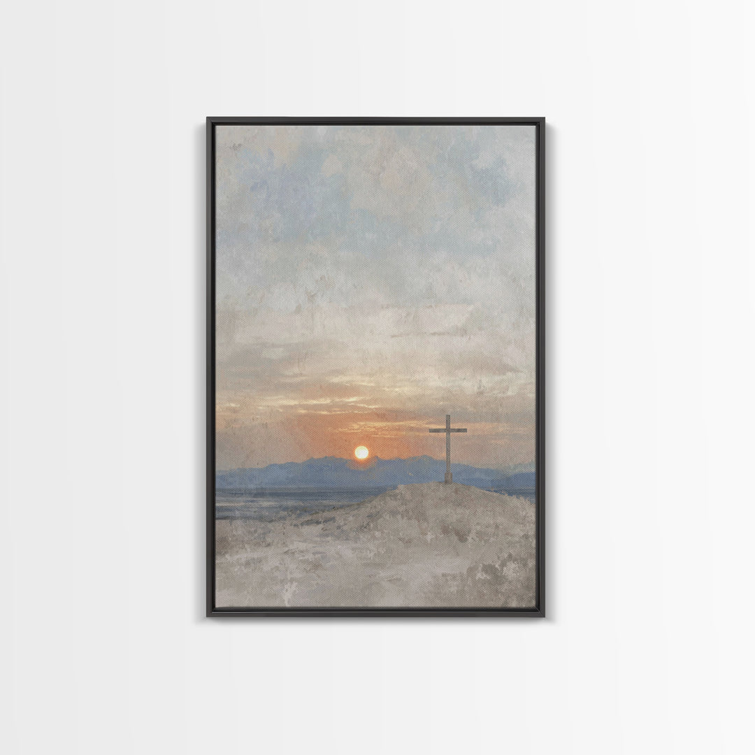 Sunset Of Mercy, Framed Canvas Print, Christian Wall Art, Christian Art Print, Subtle Christian Art, Vintage Christian Art