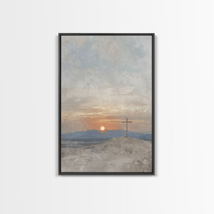 Sunset Of Mercy, Framed Canvas Print, Christian Wall Art, Christian Art Print, Subtle Christian Art, Vintage Christian Art