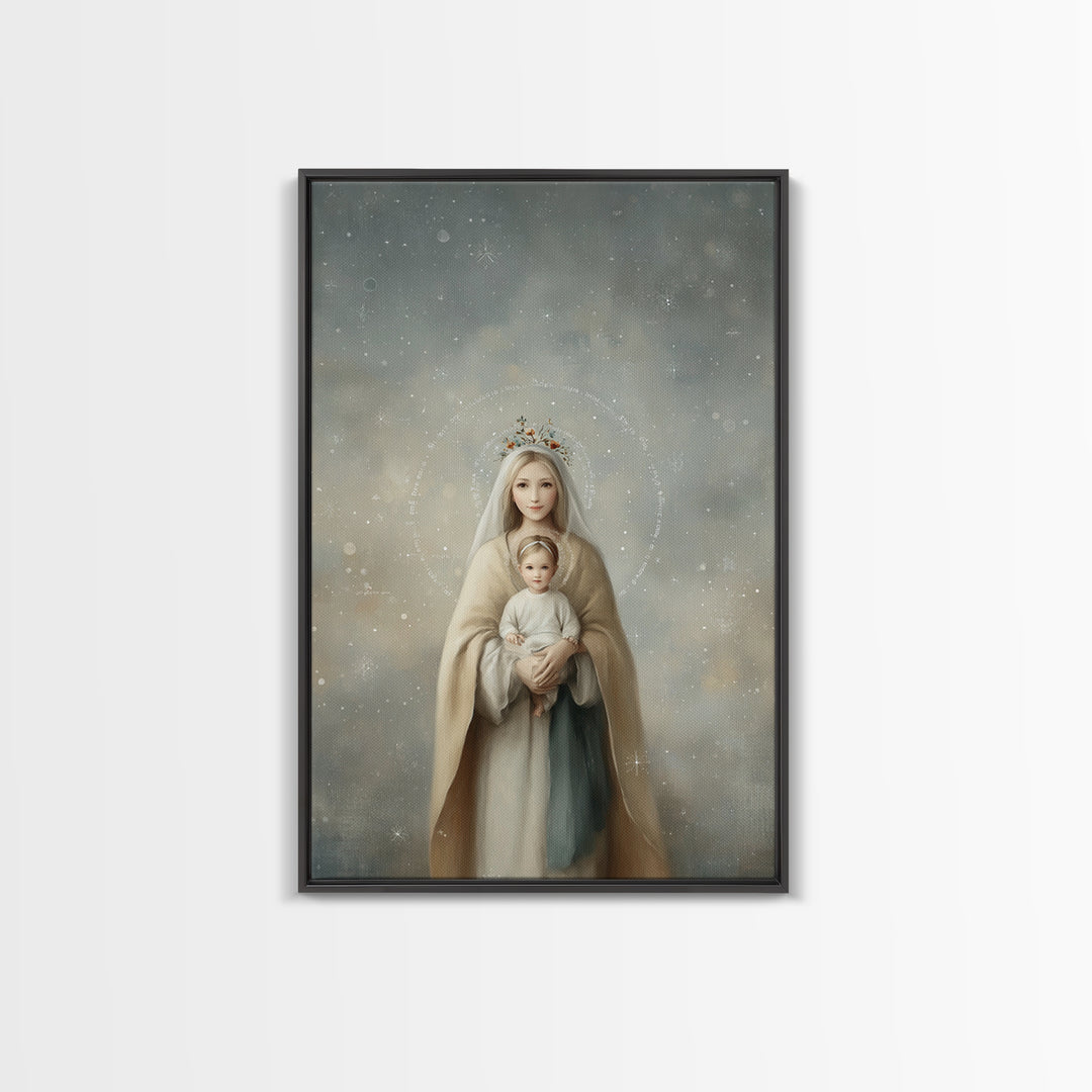 Heavenly Crown Grace – Framed Canvas Print – Christian Wall Art – Mary And Jesus Painting – Christian Art Canvas – Christian Gift Ideas – C
