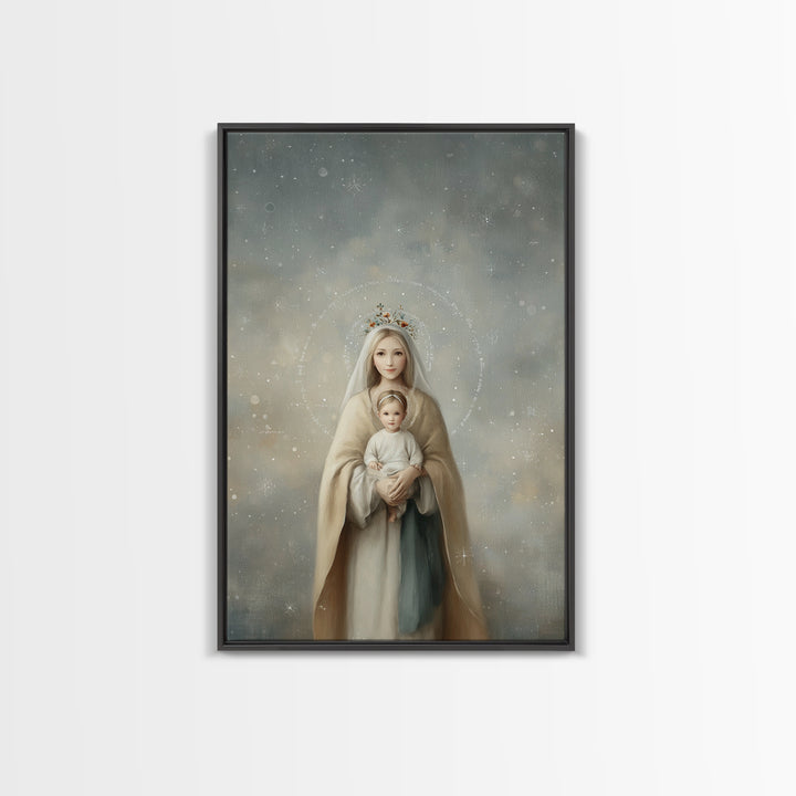 Heavenly Crown Grace – Framed Canvas Print – Christian Wall Art – Mary And Jesus Painting – Christian Art Canvas – Christian Gift Ideas – C