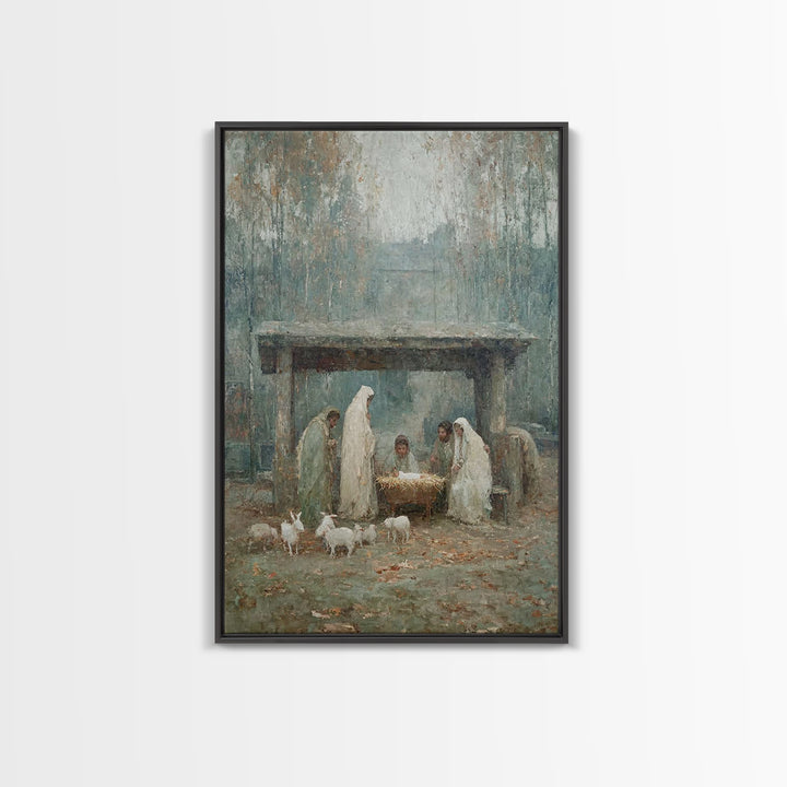 Nativity Serenity, Framed Canvas Print, Christmas Art Prints, Christian Christmas Art, Vintage Christian Art, Christian Wall Art