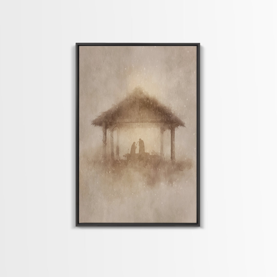 Humble Manger Glow | Framed Canvas Print | Christmas Art | Christian Christmas Decor | Christian Art Canvas | Christmas Wall Art