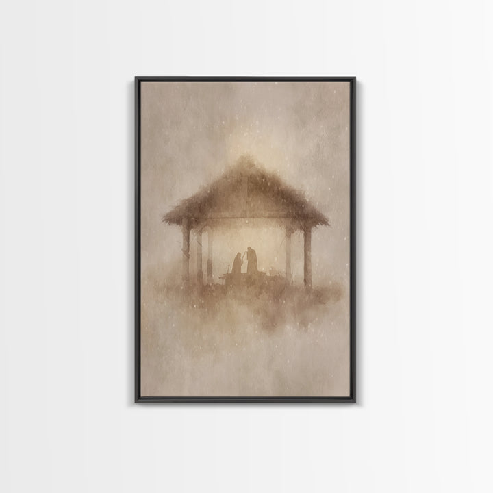 Humble Manger Glow | Framed Canvas Print | Christmas Art | Christian Christmas Decor | Christian Art Canvas | Christmas Wall Art