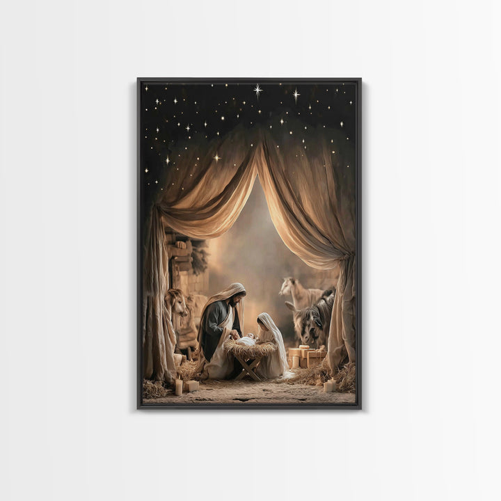 Divine Birth Dawn – Framed Canvas Print – Jesus Christmas Art – Christian Art Canvas – Christmas Wall Art – Christian Gift