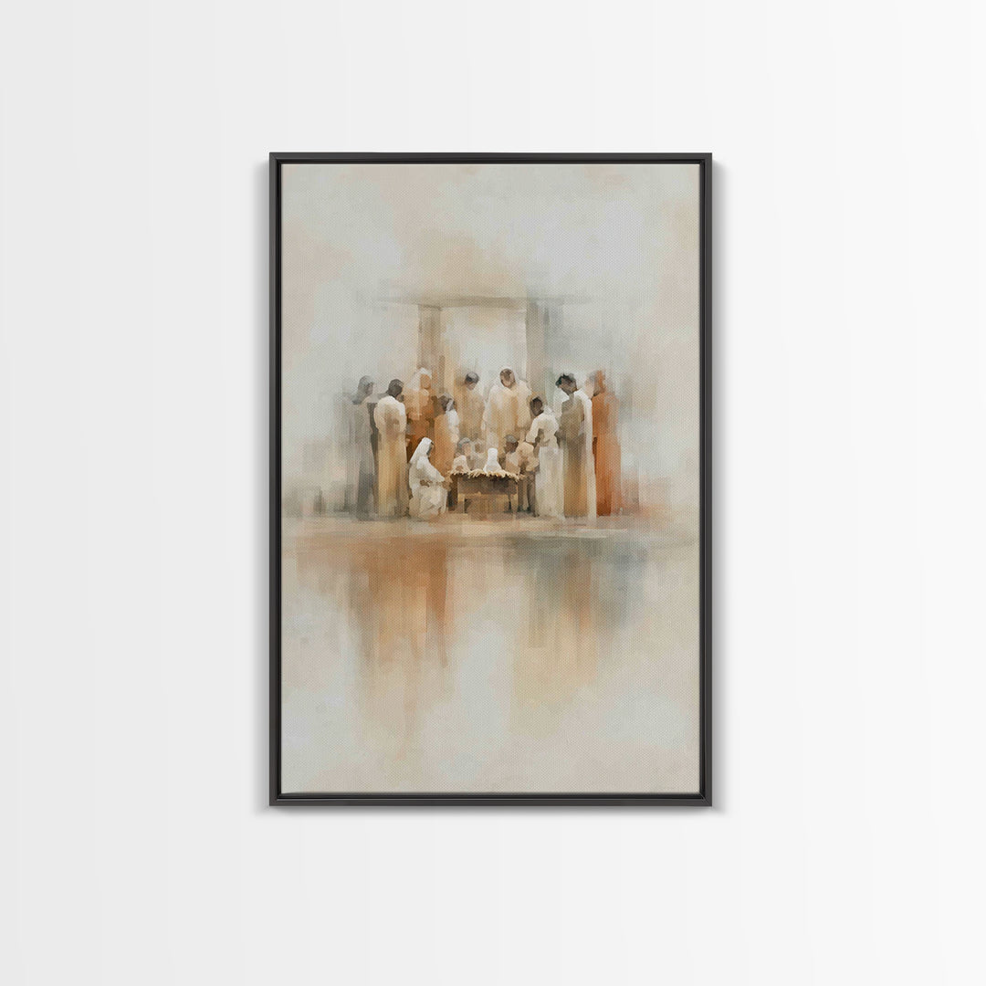 Gathered In Wonder, Framed Canvas Print, Christian Paintings, Christian Art Work, Christmas Art, Subtle Christian Art