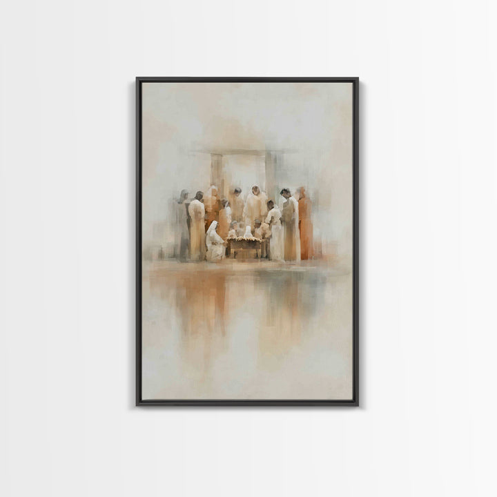 Gathered In Wonder, Framed Canvas Print, Christian Paintings, Christian Art Work, Christmas Art, Subtle Christian Art