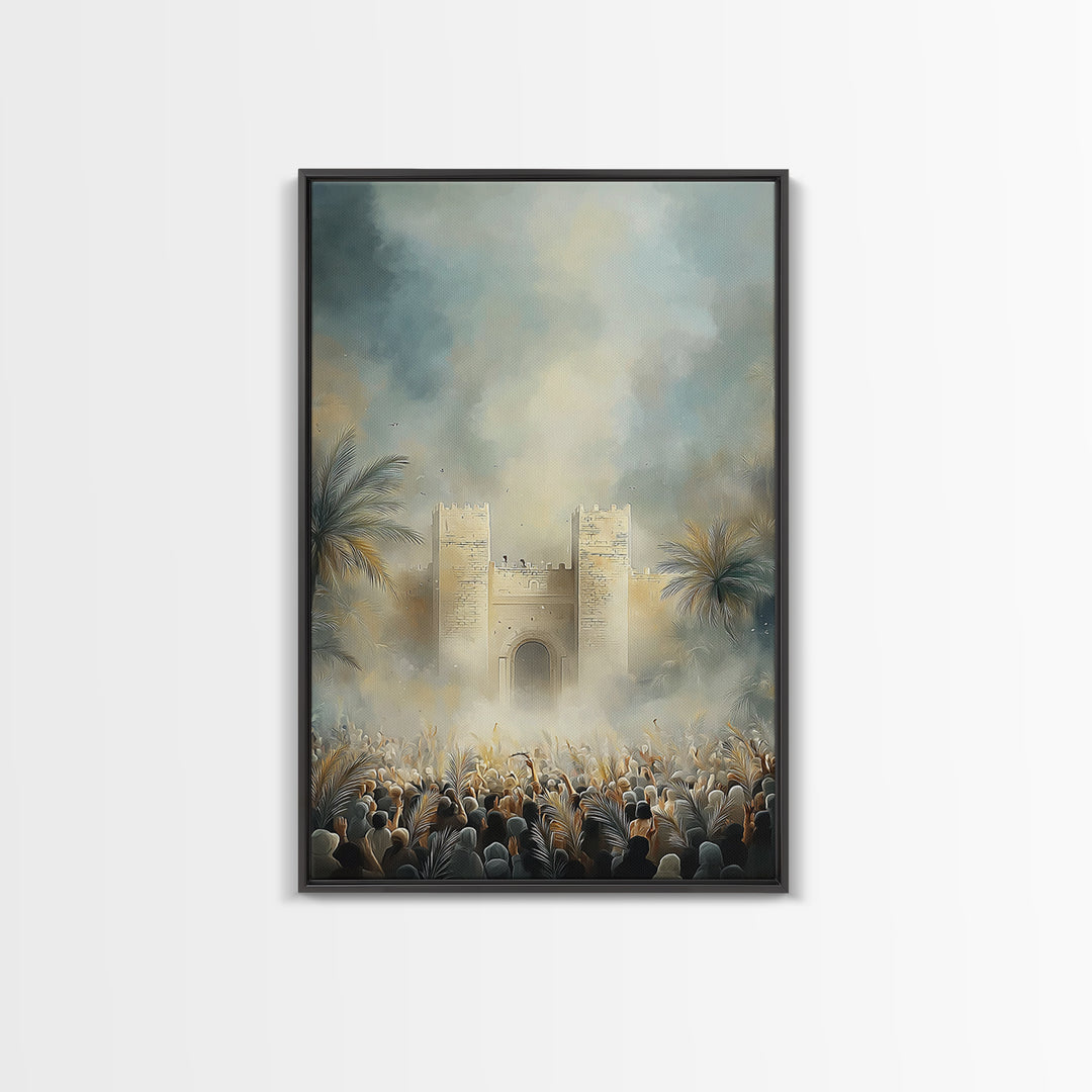 Palm Gate Hosanna – Framed Canvas Print – Christian Art – Christian Wall Art – Christian Art Painting – Moody Christian Art