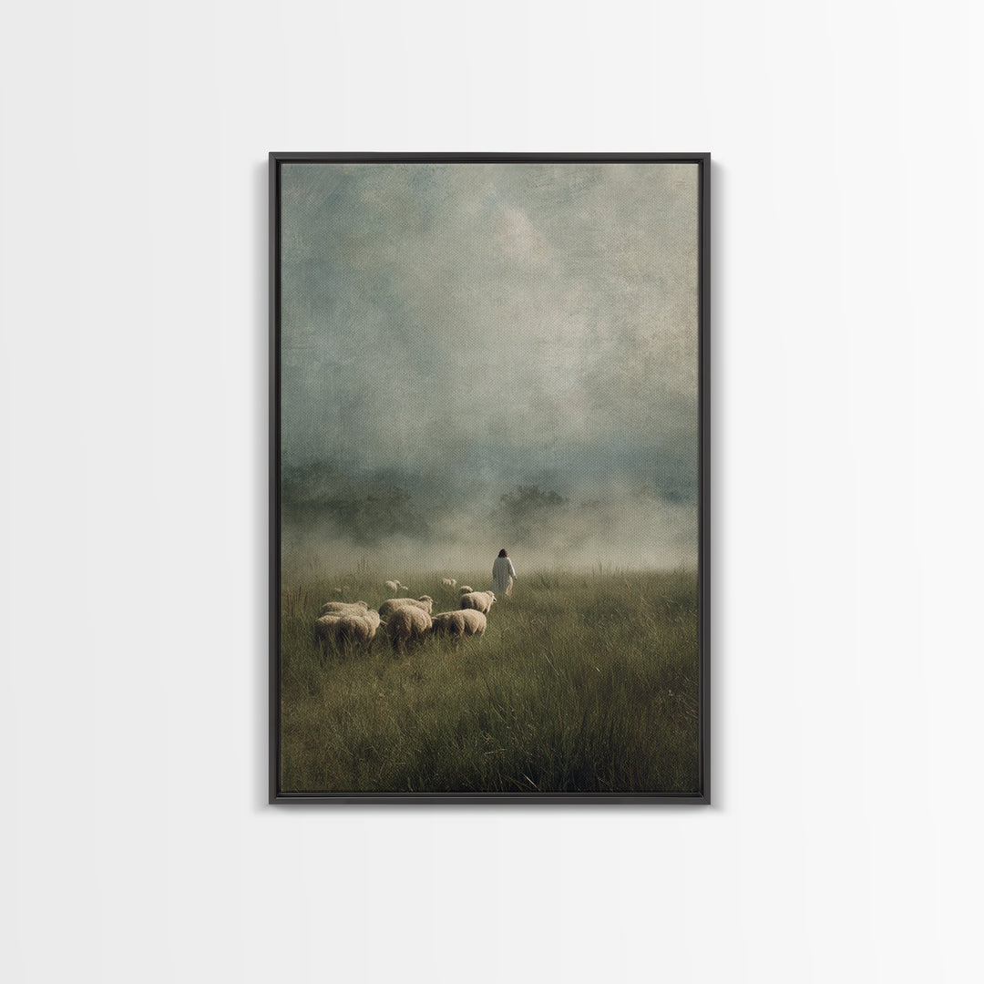 Blessed Shepherd Path – Framed Canvas Print – Jesus Painting – Christian Art Canvas – Christian Wall Art – Large Christian Painting