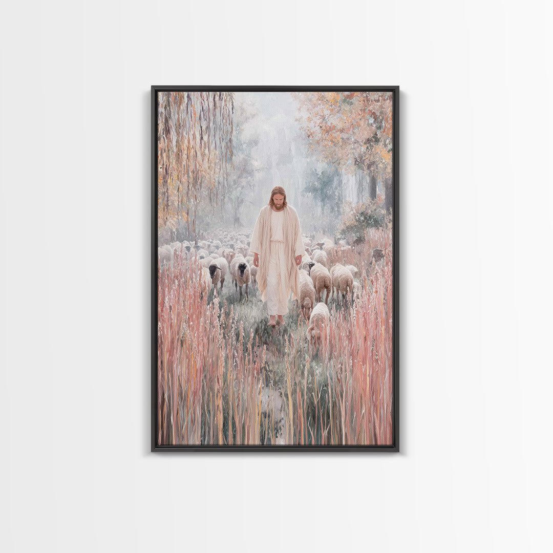Shepherd Of Light | Framed Canvas Print | Jesus Painting Canvas | Christian Art | Large Jesus Wall Art | Modern Christian Painting