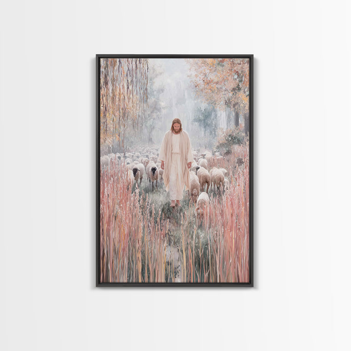 Shepherd Of Light | Framed Canvas Print | Jesus Painting Canvas | Christian Art | Large Jesus Wall Art | Modern Christian Painting