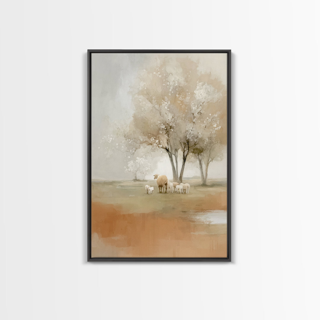 Gentle Meadow Calm - Framed Canvas Print - Christian Wall Art - Christian Art Canvas - Pastoral Scenery - Subtle Christian Art - Christian