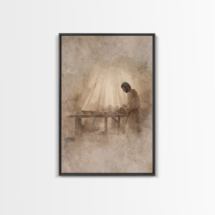 Carpenter’s Grace – Framed Canvas Print – Christian Art Canvas – Christian Wall Art – Christian Painting – Vintage Christian Art – Christia