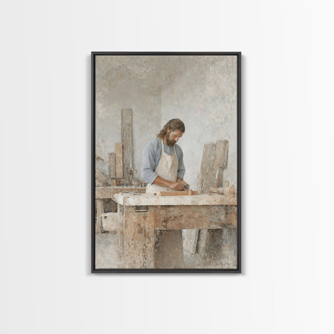 Quiet Carpenter Grace | Framed Canvas Print | Christian Wall Art | Jesus Painting | Christian Art Canvas | Christian Gift | Christmas Art