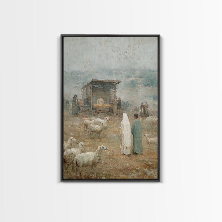 Shepherds In Wonder – Framed Canvas Print – Christian Art Canvas – Christmas Wall Art – Jesus Painting – Christian Christmas Art – Vintage