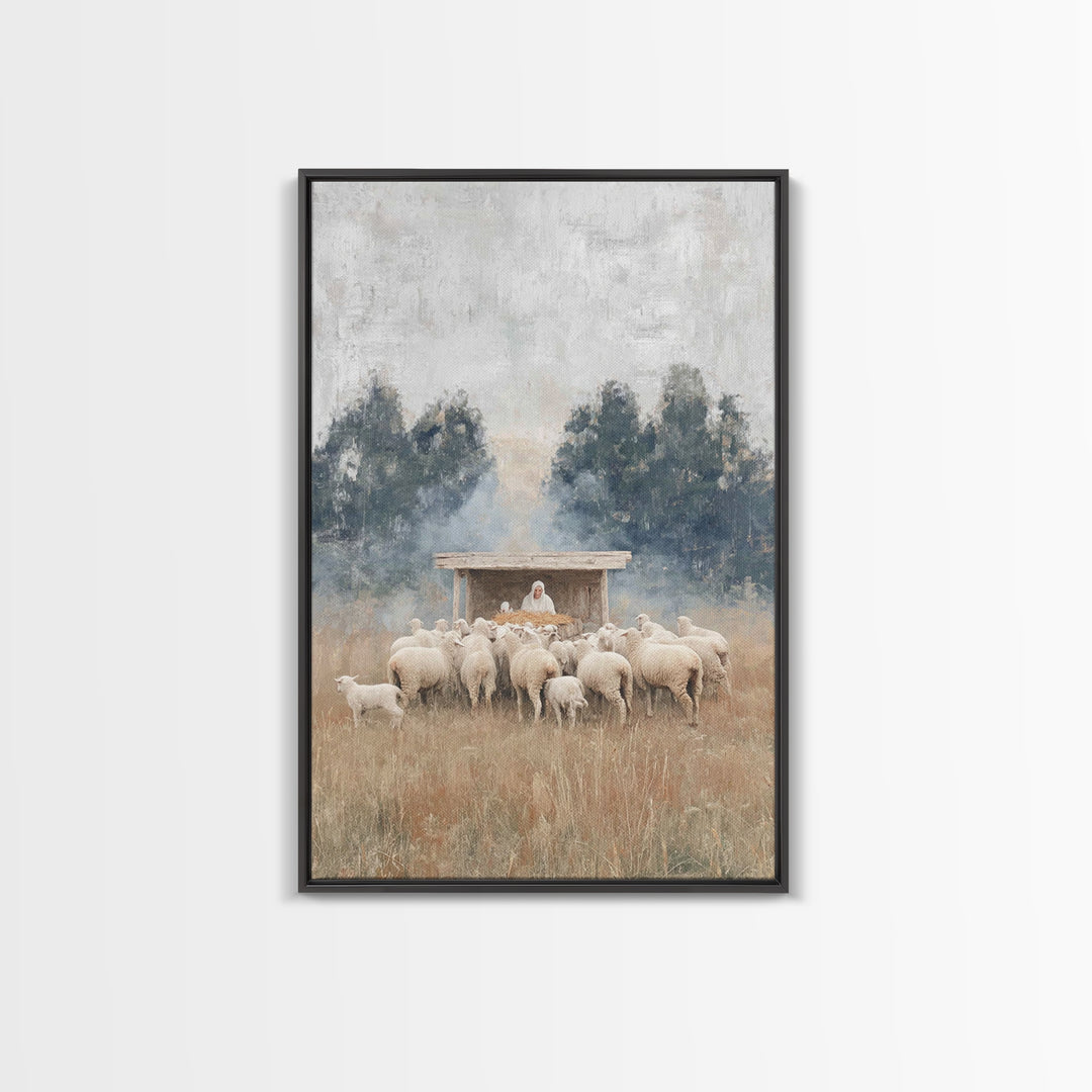 Flock Of Grace – Framed Canvas Print – Christian Christmas Art – Jesus Painting – Christian Wall Art – Christmas Canvas Wall Art – Christia