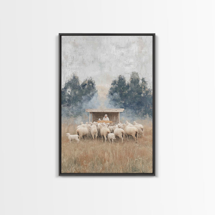 Flock Of Grace – Framed Canvas Print – Christian Christmas Art – Jesus Painting – Christian Wall Art – Christmas Canvas Wall Art – Christia