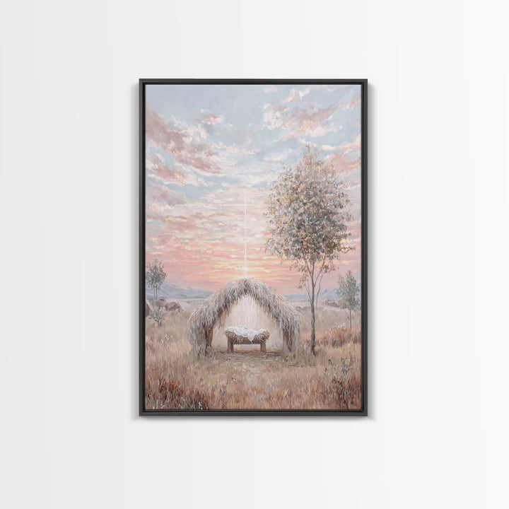 Sacred Birth Glow – Framed Canvas Print – Christian Christmas Art – Vintage Christian Art – Christian Wall Art – Jesus Painting – Christian