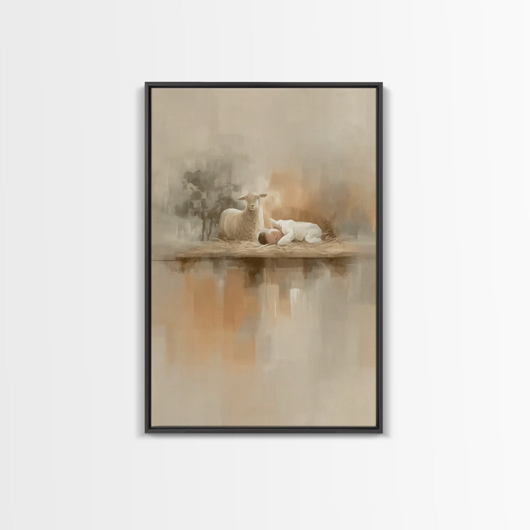 Little Lamb Peace – Framed Canvas Print – Christian Wall Art – Christian Art Canvas – Jesus Painting – Christmas Art – Christian Christmas