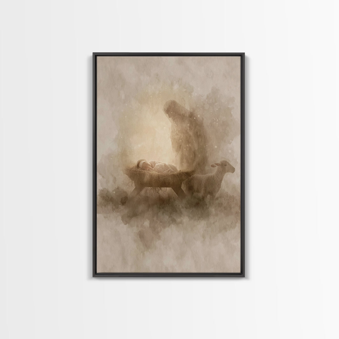 Sacred Night Glow – Framed Canvas Print – Christian Christmas Art – Christian Wall Art – Christian Art Canvas – Jesus Painting – Christmas