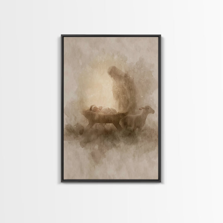 Sacred Night Glow – Framed Canvas Print – Christian Christmas Art – Christian Wall Art – Christian Art Canvas – Jesus Painting – Christmas
