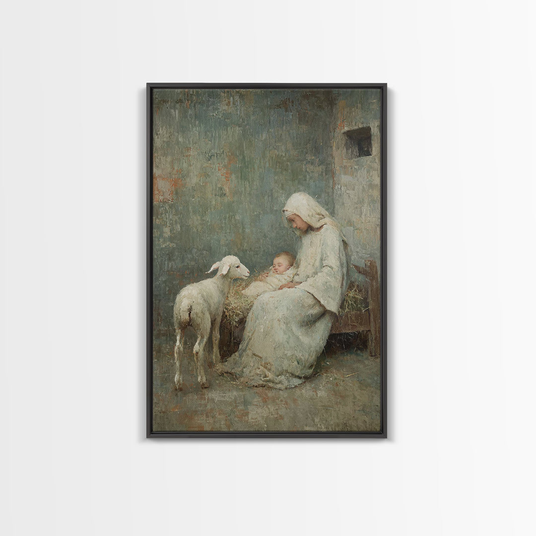 Mother’s Tender Rest – Framed Canvas Print – Christian Art Canvas – Vintage Christian Art – Christian Wall Art – Christmas Art – Jesus Pain