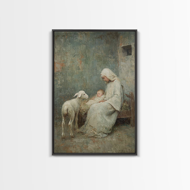 Mother’s Tender Rest – Framed Canvas Print – Christian Art Canvas – Vintage Christian Art – Christian Wall Art – Christmas Art – Jesus Pain