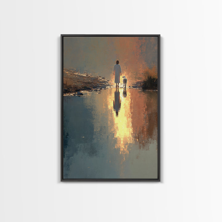 Golden River Walk – Framed Canvas Print – Christian Wall Art – Christian Art Canvas – Jesus Painting – Modern Christian Art – Christian Chr