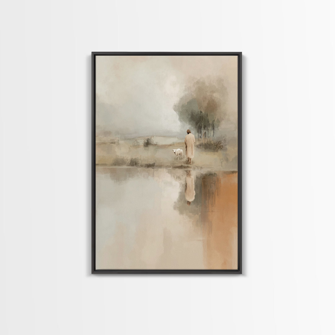 Quiet Shepherd Path – Framed Canvas Print – Christian Wall Art – Jesus Painting – Christian Art Canvas – Pastoral Scenery – Christian Decor