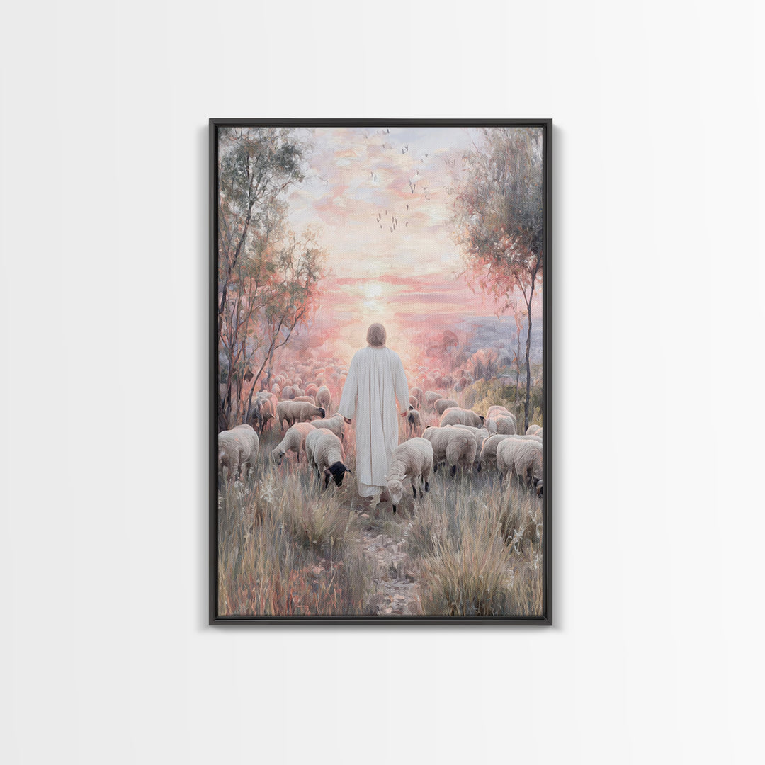 Radiant Shepherd Glow – Framed Canvas Print – Christian Wall Art – Jesus Painting – Christian Art Canvas – Vintage Christian Art – Christia