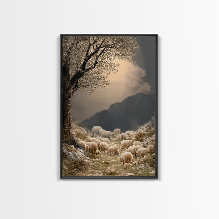 Olive Path Grace – Framed Canvas Print – Christian Wall Art – Christmas Art – Christian Art Canvas – Vintage Christian Art – Christian Deco
