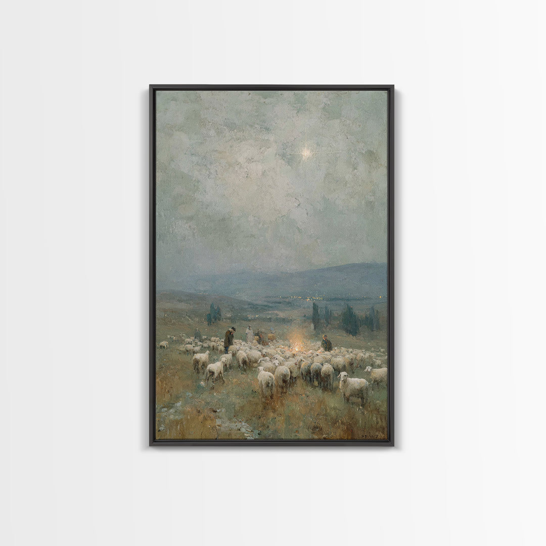 Bethlehem Horizon Star – Framed Canvas Print – Christian Wall Art – Christian Christmas Art – Christian Art Canvas – Pastoral Scenery – Chr