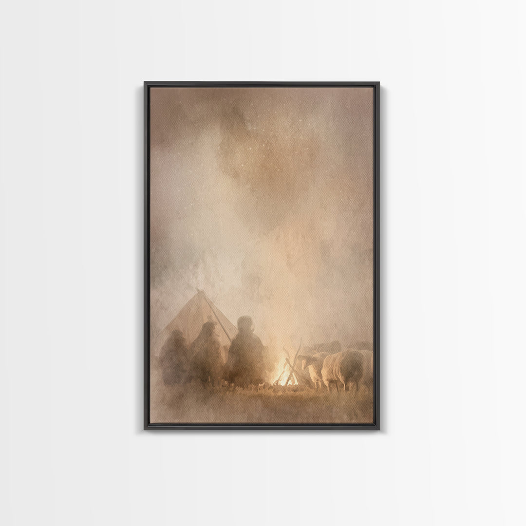 Shepherds Of Light – Framed Canvas Print – Christian Wall Art – Christian Art Canvas – Jesus Christmas Art – Pastoral Scenery – Christmas A