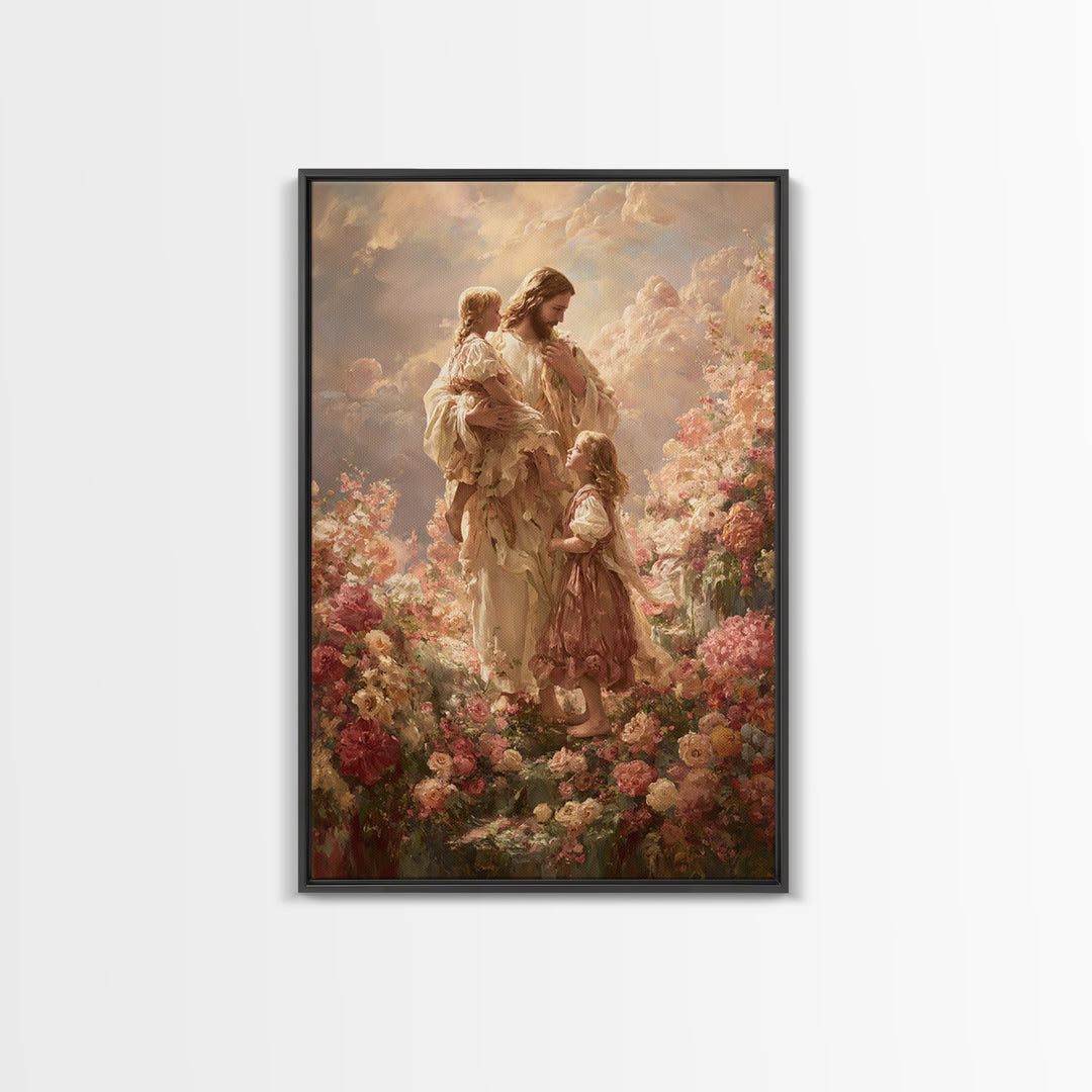 Children Of Heaven – Framed Canvas Print – Jesus Painting – Christian Wall Art – Large Christian Painting – Christian Art Canvas – Vintage