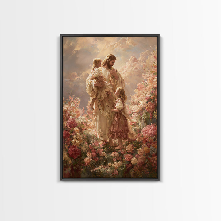 Children Of Heaven – Framed Canvas Print – Jesus Painting – Christian Wall Art – Large Christian Painting – Christian Art Canvas – Vintage
