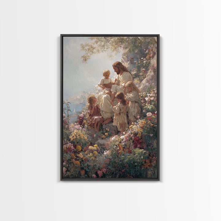 Meadow Of Grace, Framed Canvas Print, Christian Art Canvas, Jesus Painting, Christian Wall Art, Modern Christian Painting, Christian Art