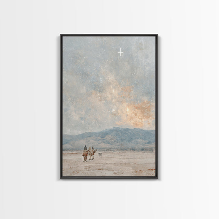 Starry Pilgrims Journey – Framed Canvas Print – Christian Wall Art – Christian Art Canvas – Christmas Art – Christian Christmas Art – Uniqu