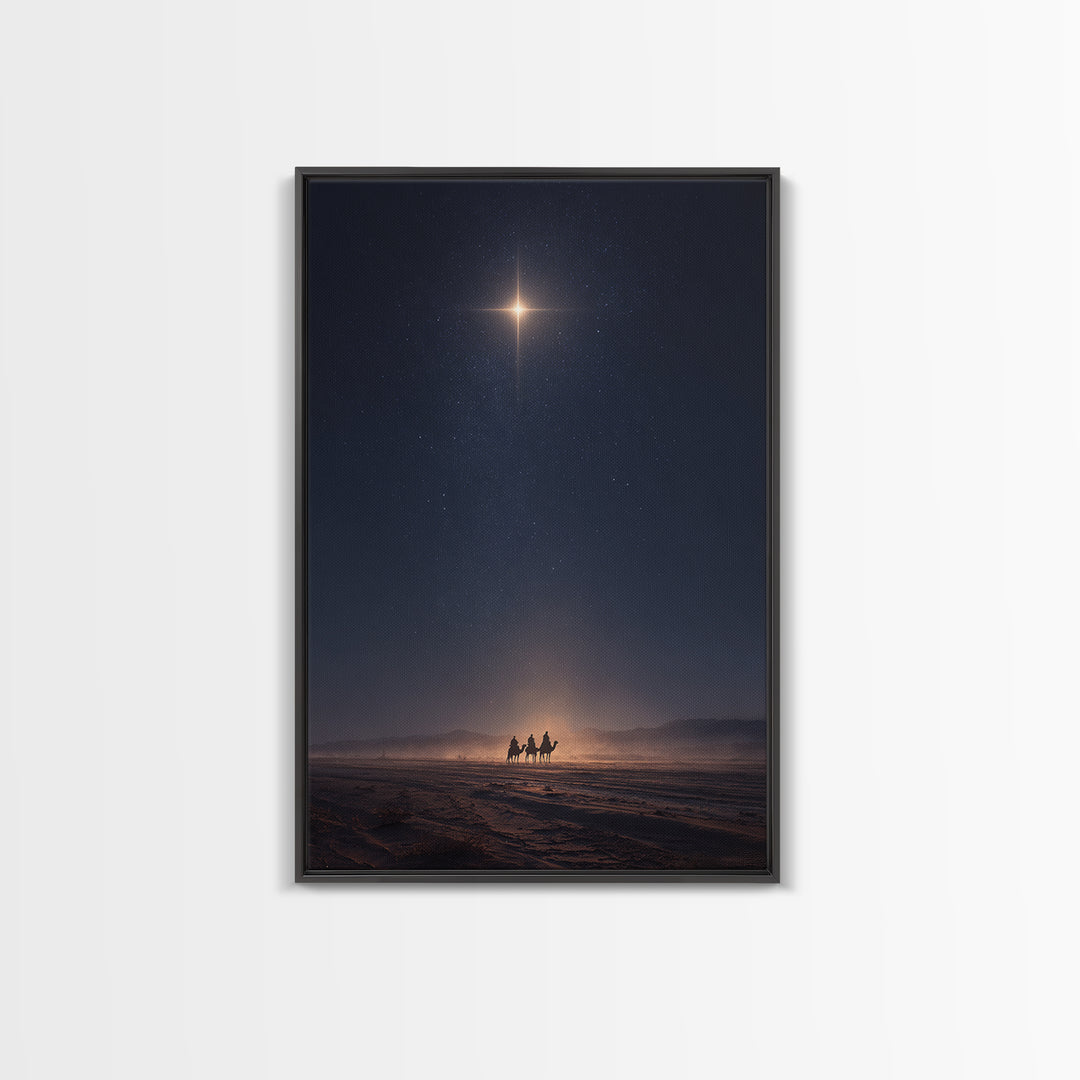 Bethlehem Night Glow – Framed Canvas Print – Christmas Art – Christian Art Canvas – Christian Wall Art – Modern Christian Art – Christian C