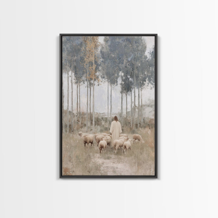 Quiet Shepherd Woods, Framed Canvas Print, Christian Art Canvas, Christian Art, Christian Wall Art, Minimalist Christian Art, Christian Pai