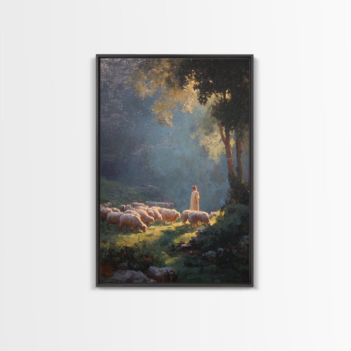 Morning Pasture Light | Framed Canvas Print | Christian Art Canvas | Christian Wall Art | Jesus Painting | Modern Christian Painting | Chri