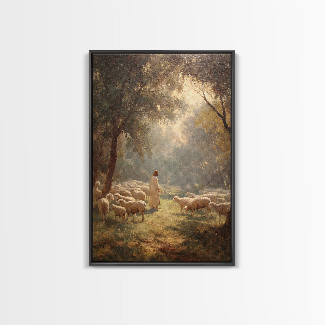 Shepherd’s Peace Meadow – Framed Canvas Print – Christian Wall Art – Jesus Painting – Christian Art Canvas – Christian Art Print – Large Ch