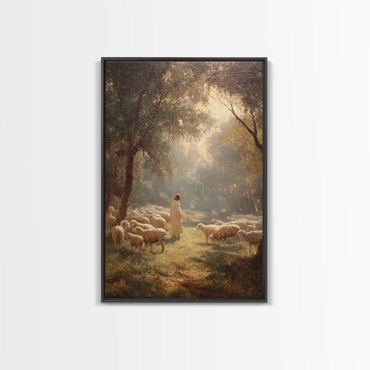 Shepherd’s Peace Meadow – Framed Canvas Print – Christian Wall Art – Jesus Painting – Christian Art Canvas – Christian Art Print – Large Ch